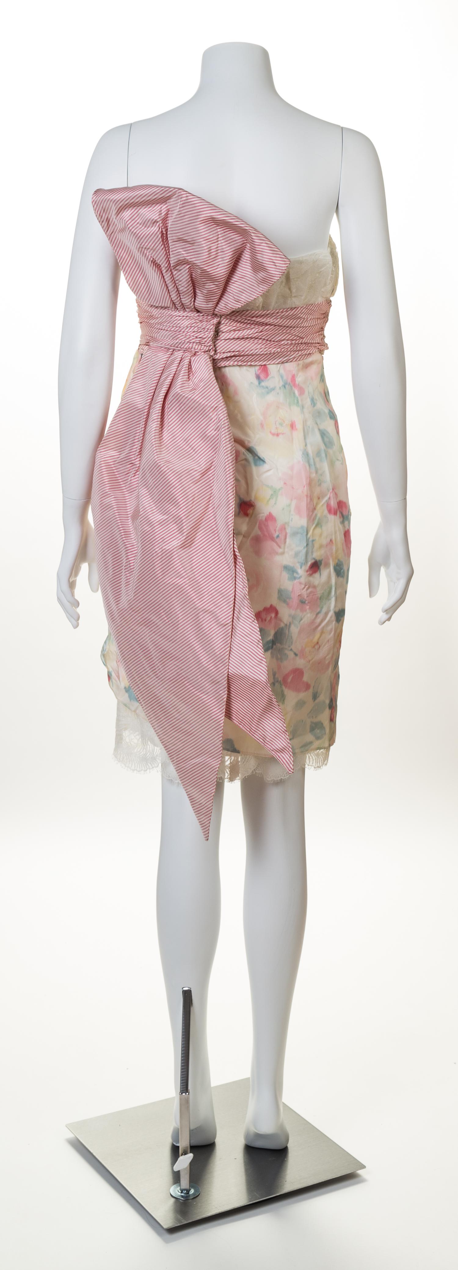 A Bernard Perris Silk Floral Strapless Dress Ensemble, Size 40.