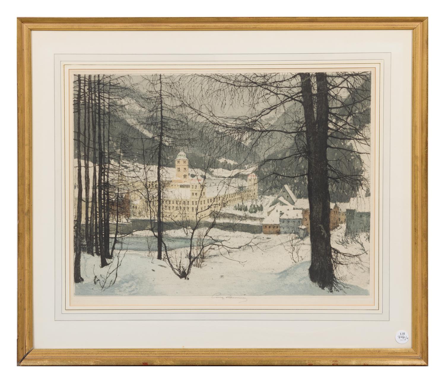 Luigi Kasimir, (American/Austrian, 1881-1962), Old Castle Persenberg, Austria; Old Monastery in Lilienfield, Austrian Alps and Opera in