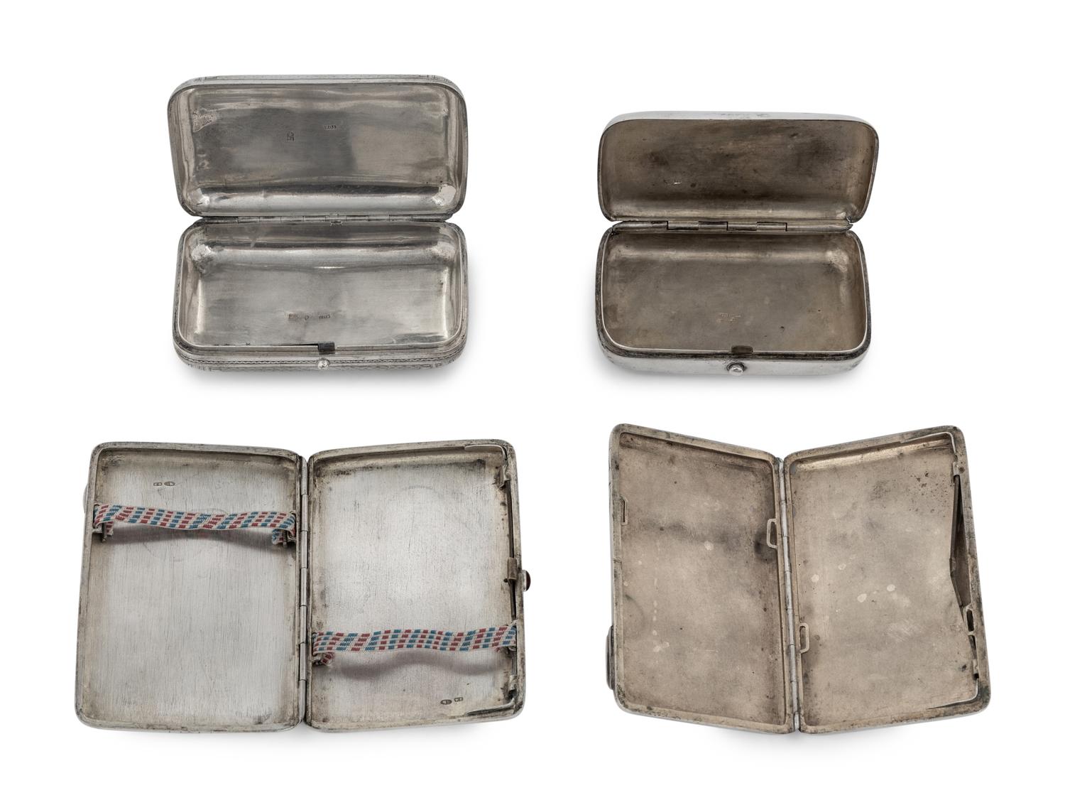 A Collection of Four Russian Silver Cigarette Cases