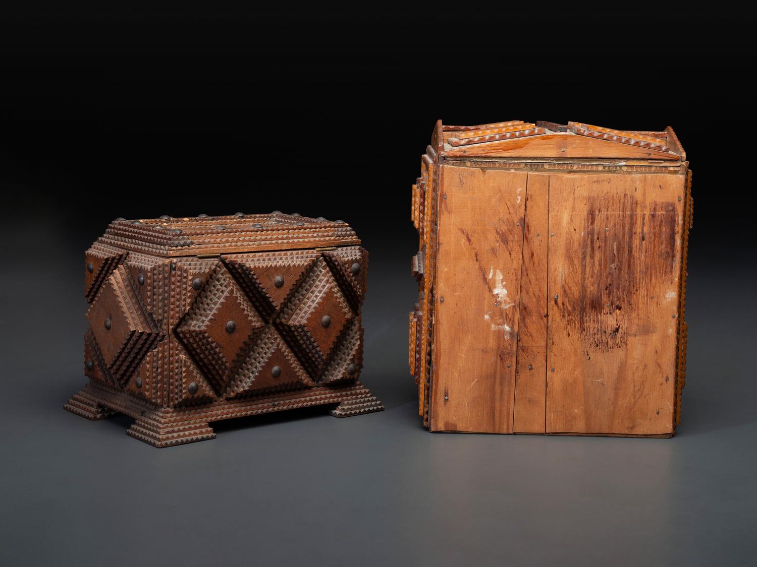 Two Miniature Tramp Art Chests