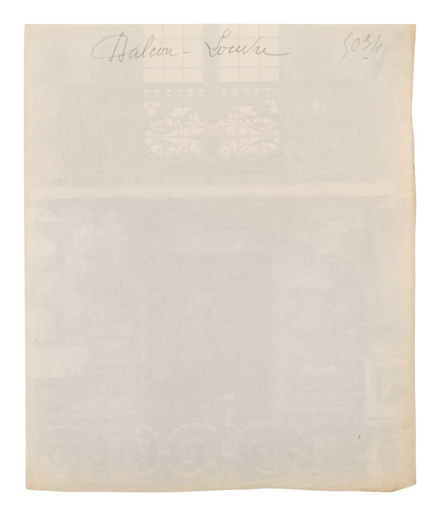 A pair of photographs ( Balcon, Louvre; Ancien Monastère des Bénédictins anglais, 269 rue Saint-Jacques )