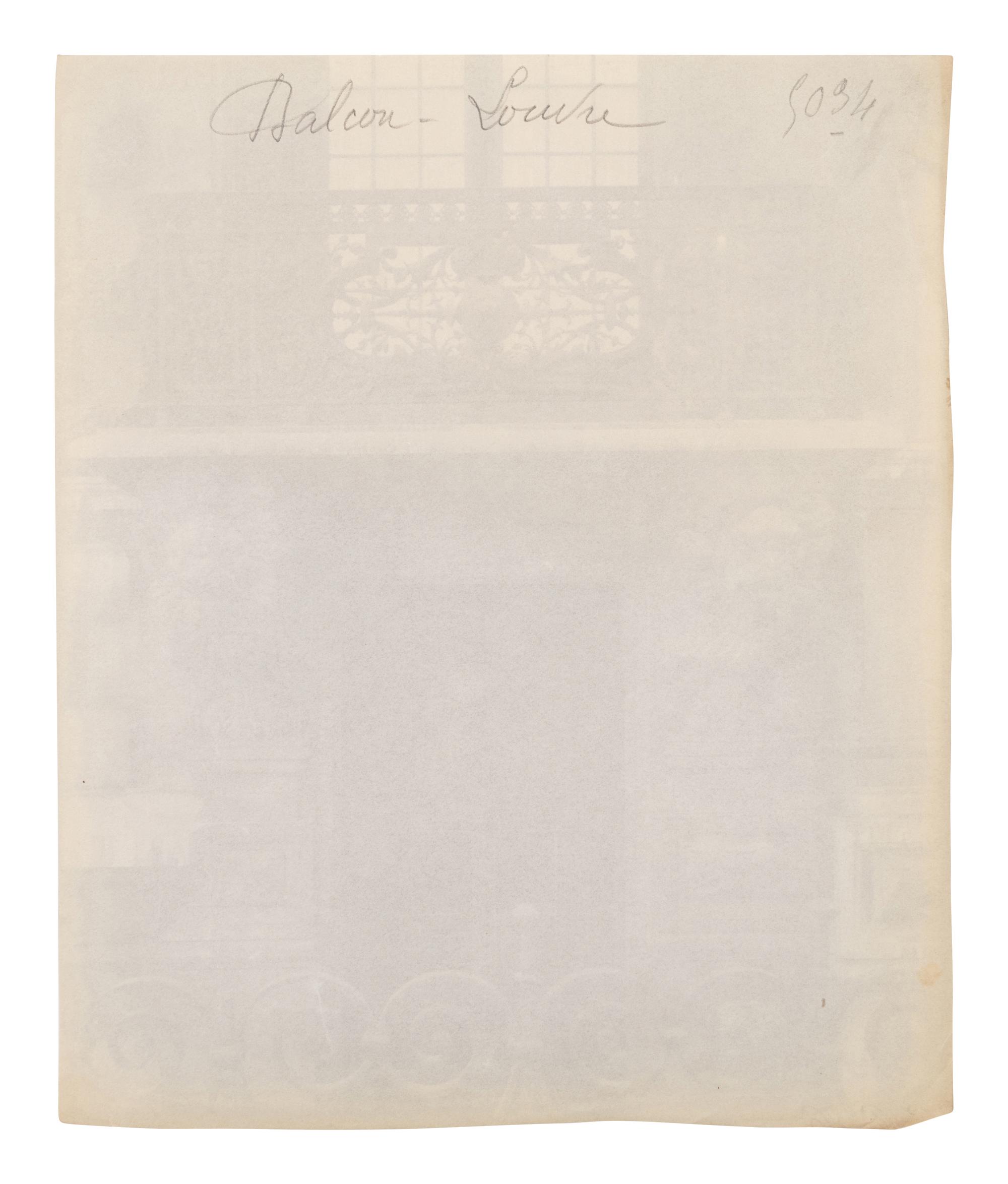 A pair of photographs ( Balcon, Louvre; Ancien Monastère des Bénédictins anglais, 269 rue Saint-Jacques )