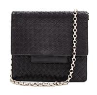 A Bottega Veneta Black Intrecciato Flap Handbag, 8.5" H x 9" W x 2.25" D; Strap drop: 13.5".