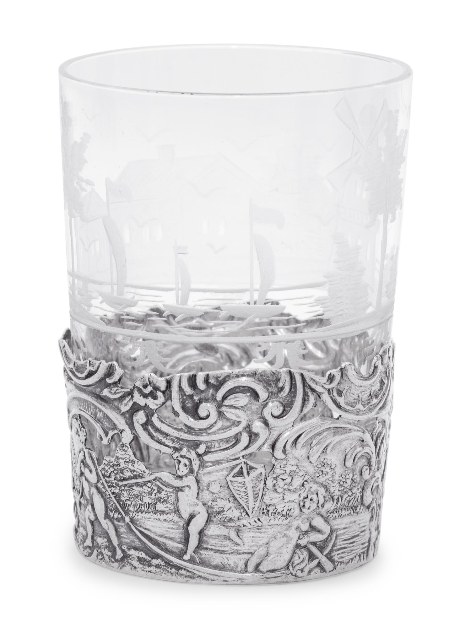 A Continental Silver Mounted Etched Glass Drink Service