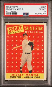 A 1958 Topps Mickey Mantle All Star Baseball Card No. 487 (PSA 6 EX-MT)