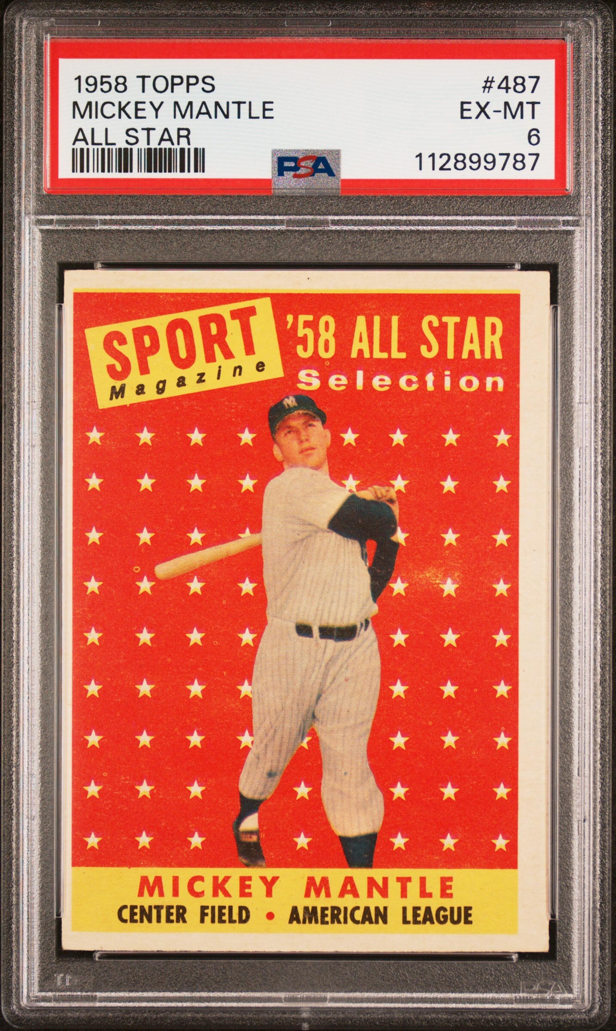 A 1958 Topps Mickey Mantle All Star Baseball Card No. 487 (PSA 6 EX-MT)