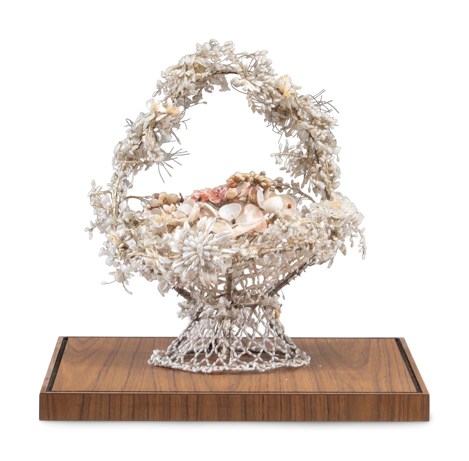 A Victorian Shellwork Basket of Flowers