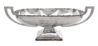 A Mexican Silver Center Bowl, Plata Villa, Mexico City, 20th Century, the twin-handled body of elongated oval form, raised on a taperin