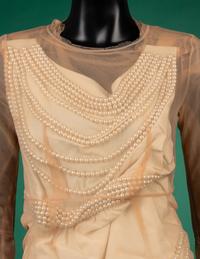 Comme des Garçons Nude Net and White Cotton with Pearls Evening Dress, Fall 2009