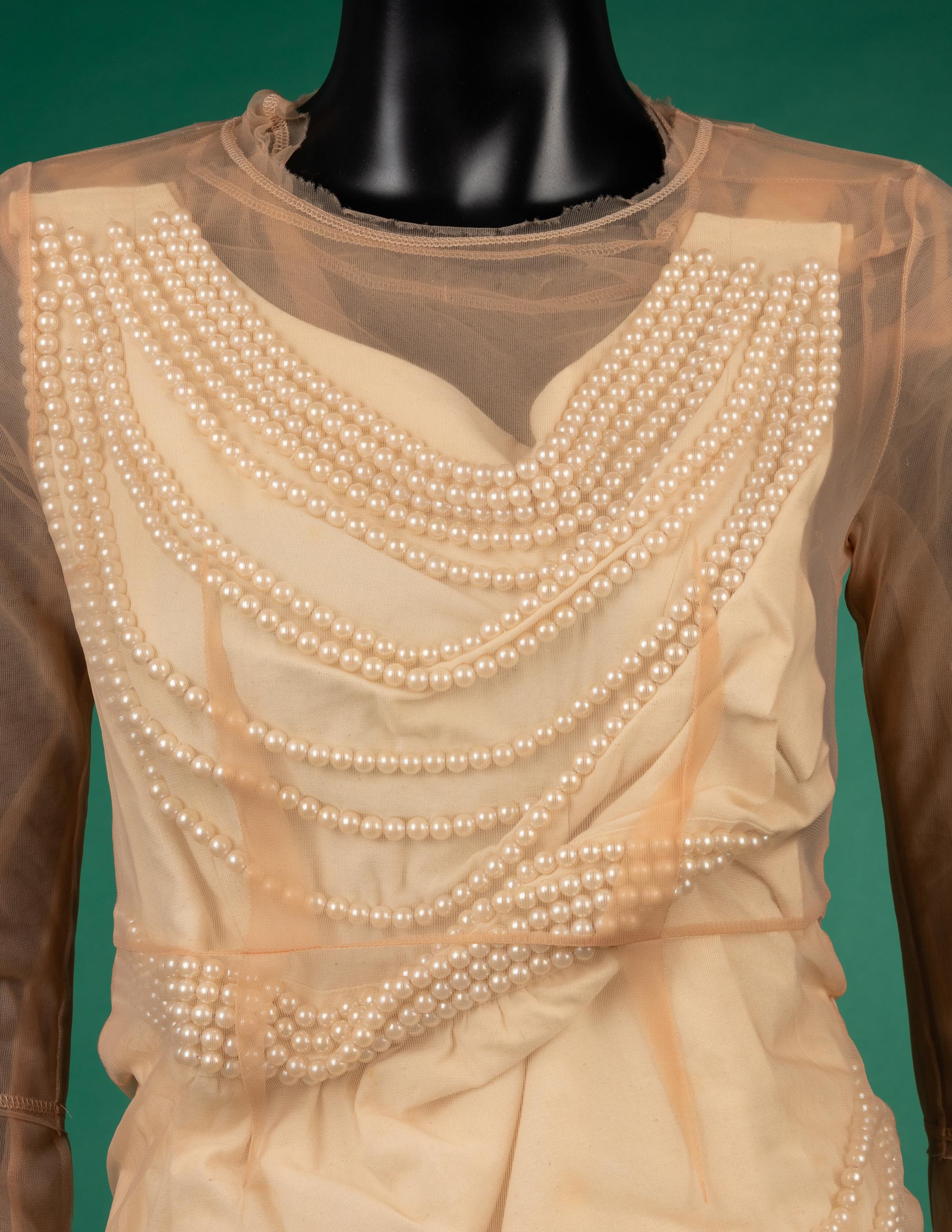 Comme des Garçons Nude Net and White Cotton with Pearls Evening Dress, Fall 2009