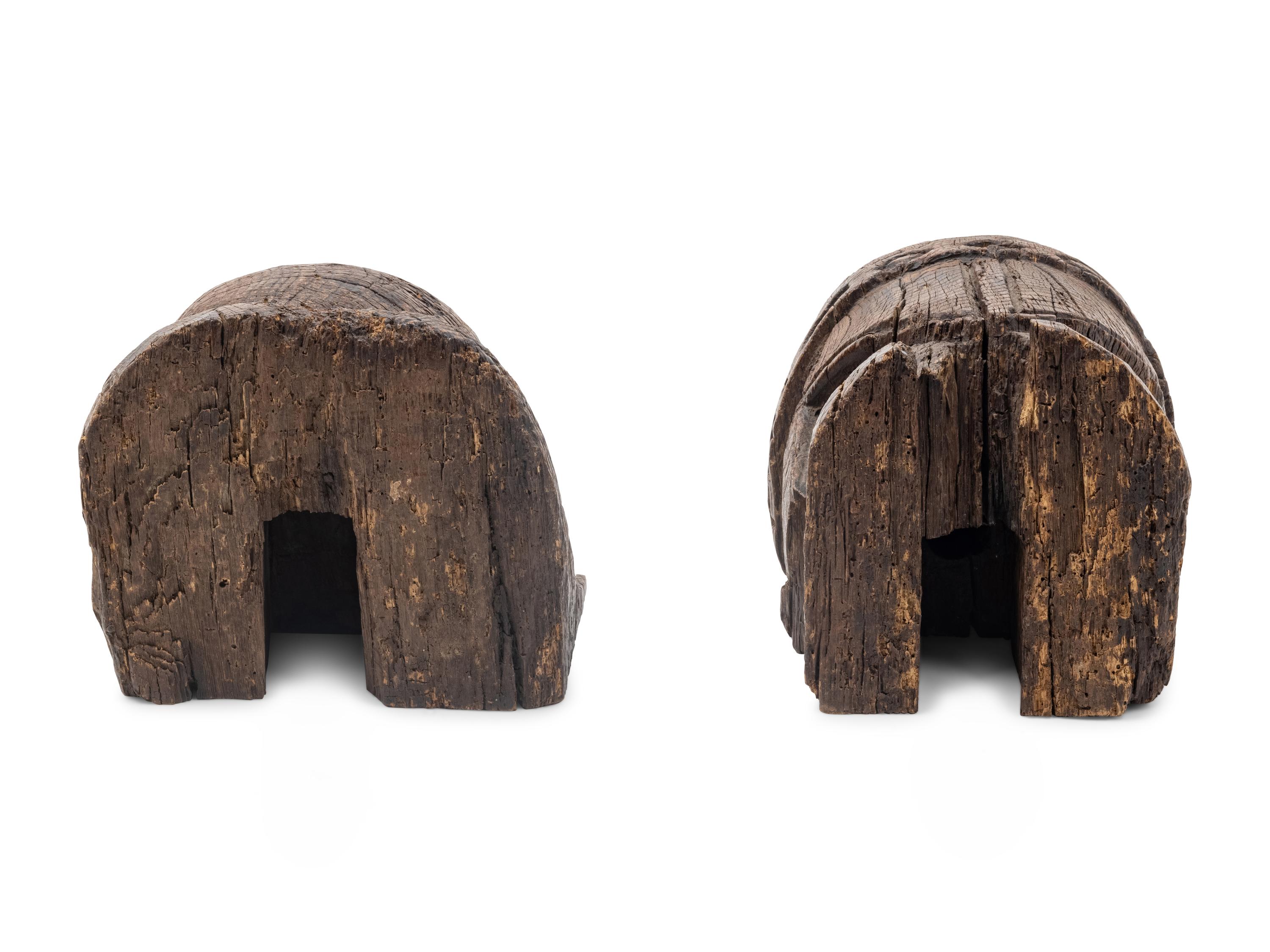 A Pair of Scottish Gothic Carved Oak Heads