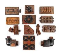 Twelve Carved Wood Machine Part Models