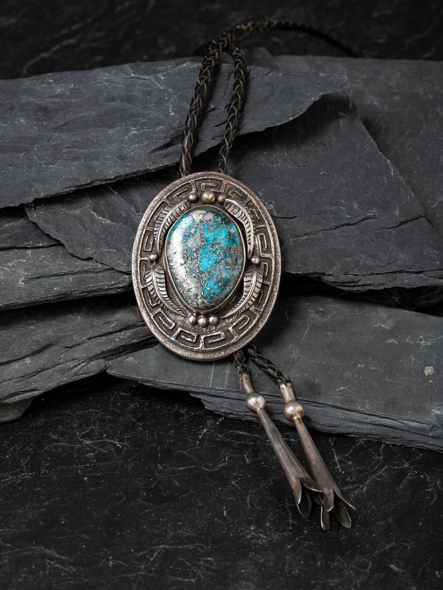 Tufa Cast Silver and Morenci Turquoise Bolo Tie