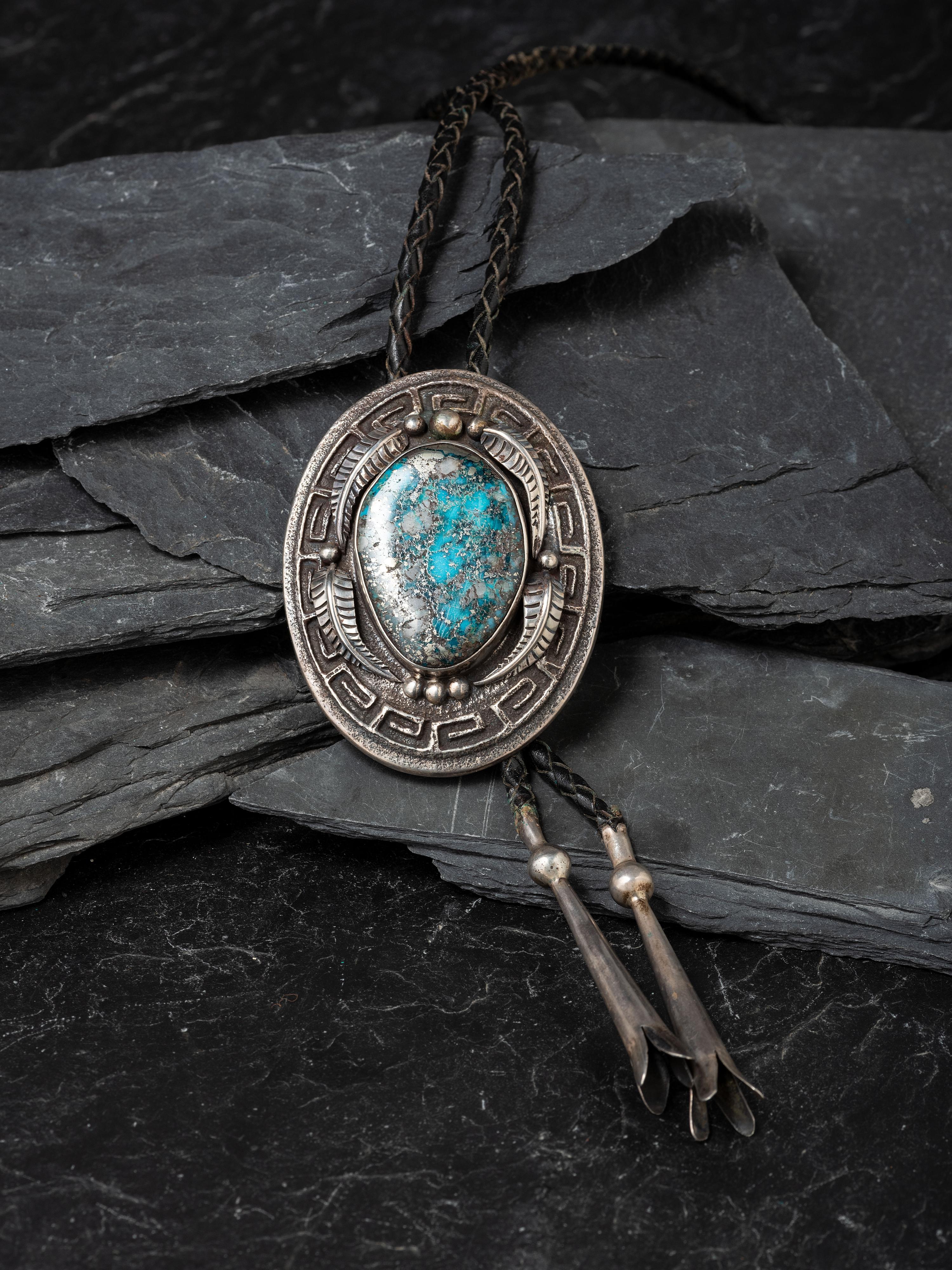 Tufa Cast Silver and Morenci Turquoise Bolo Tie