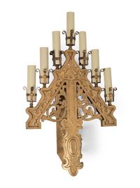 A Set of Four Gilt Metal Seven-Light Sconces
