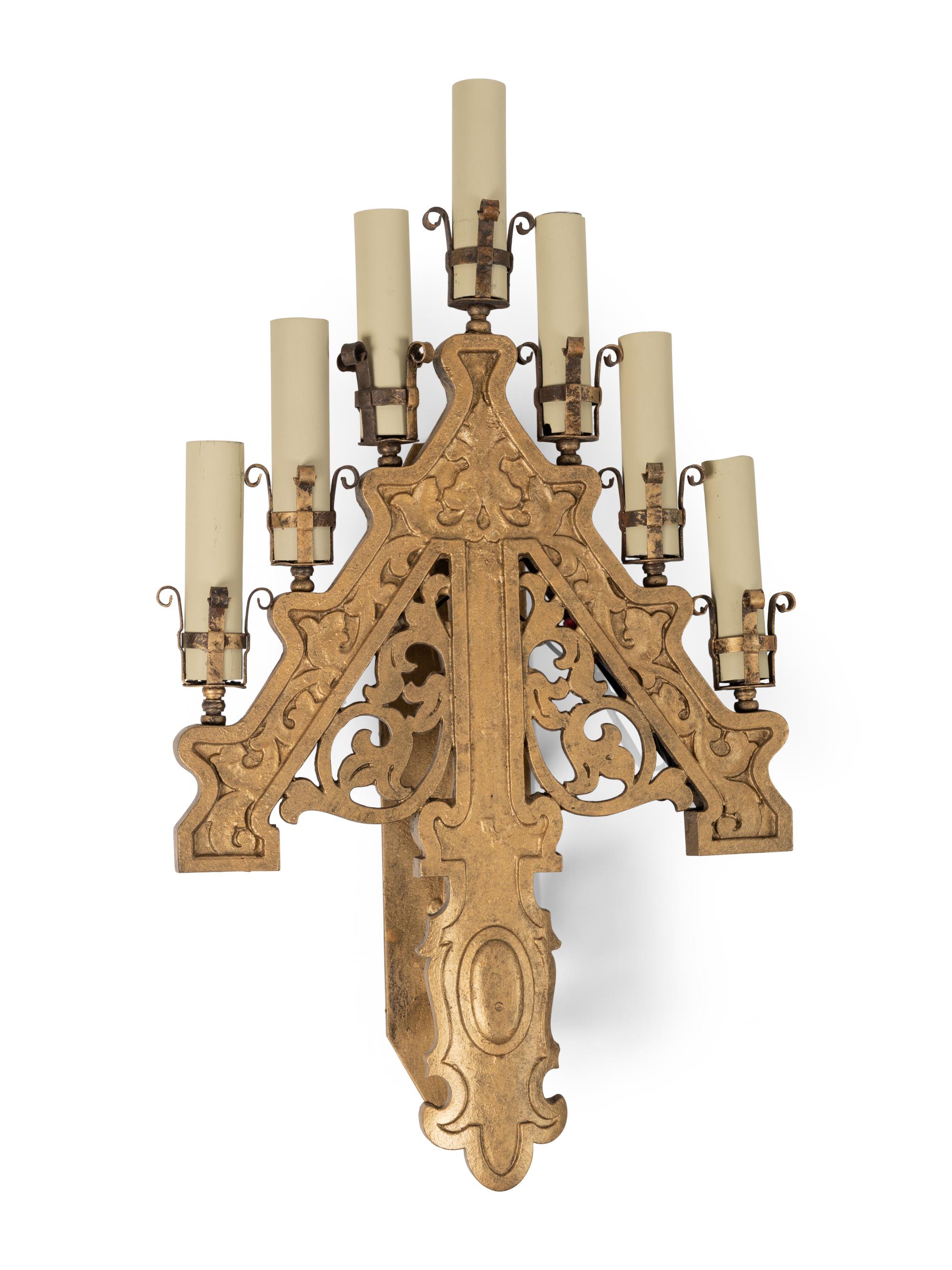 A Set of Four Gilt Metal Seven-Light Sconces
