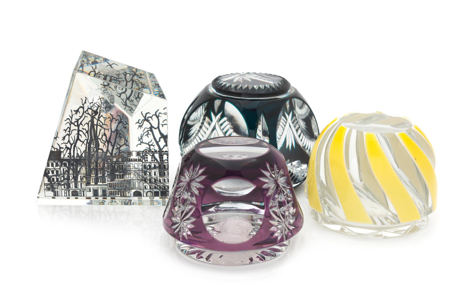 Baccarat, , four glass paperweights, two with sulphide busts