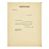[Presidential] Roosevelt, Theodore. Typed Letter, signed