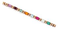 A Retro Rose Gold and Multi Gem Bracelet, 18.10 dwts.