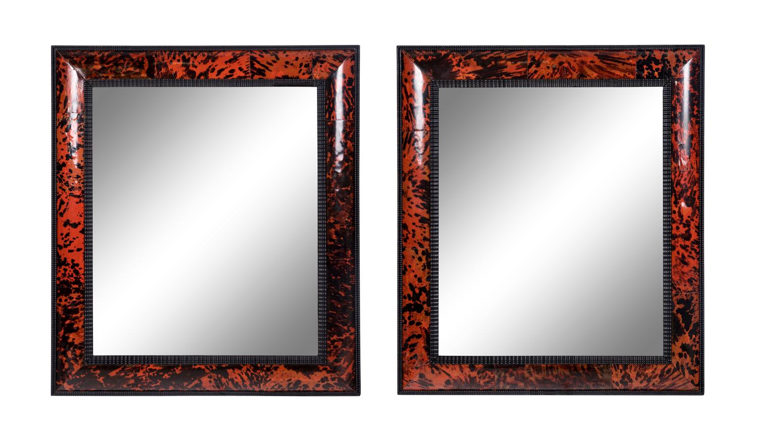 A Pair of Flemish Ripple Molded and Tortoise Shell Veneered Mirrors