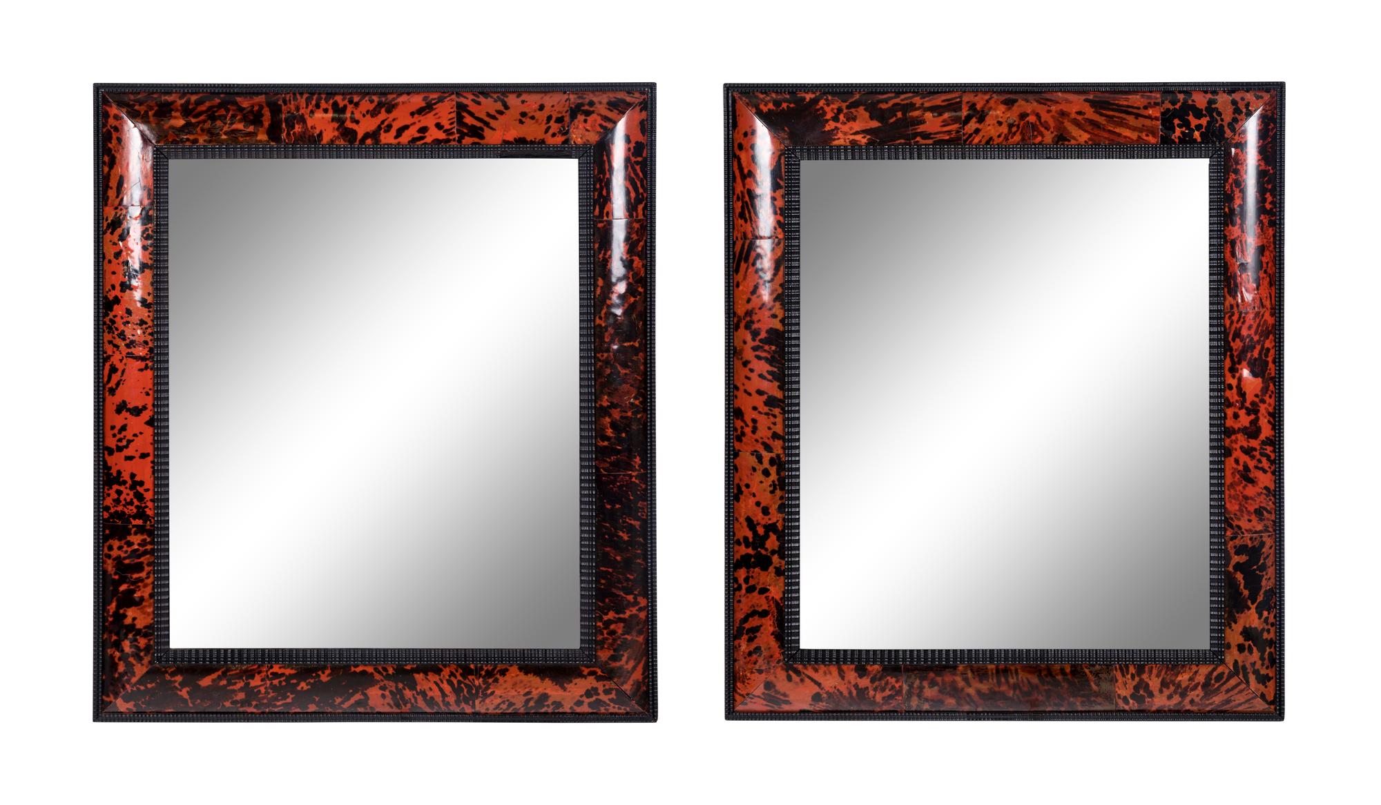 A Pair of Flemish Ripple Molded and Tortoise Shell Veneered Mirrors