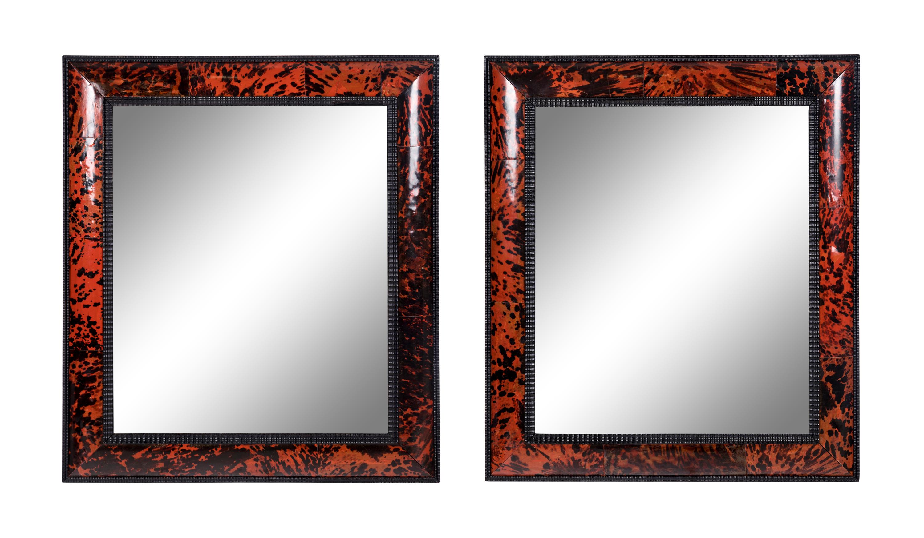 A Pair of Flemish Ripple Molded and Tortoise Shell Veneered Mirrors