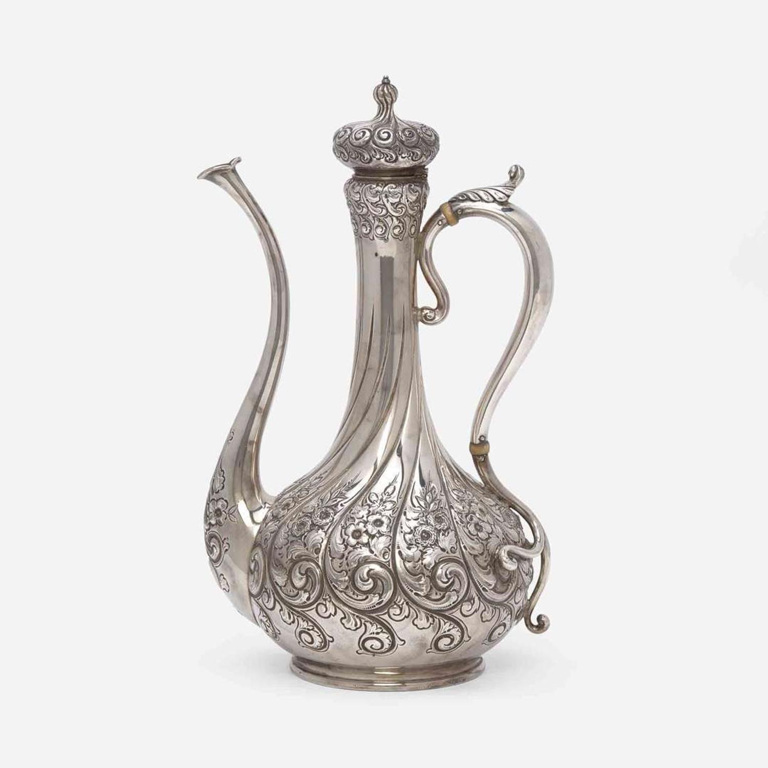 A sterling silver repoussé after-dinner coffeepot Durgin, Concord, NH, late 19th century