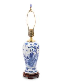 A Chinese Blue and White Porcelain Baluster Vase Mounted as a Lamp