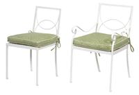 A Group of White Painted Iron Garden Furniture Dining table height 29 x length 60 x width 32 inches. — 20TH CENTURY