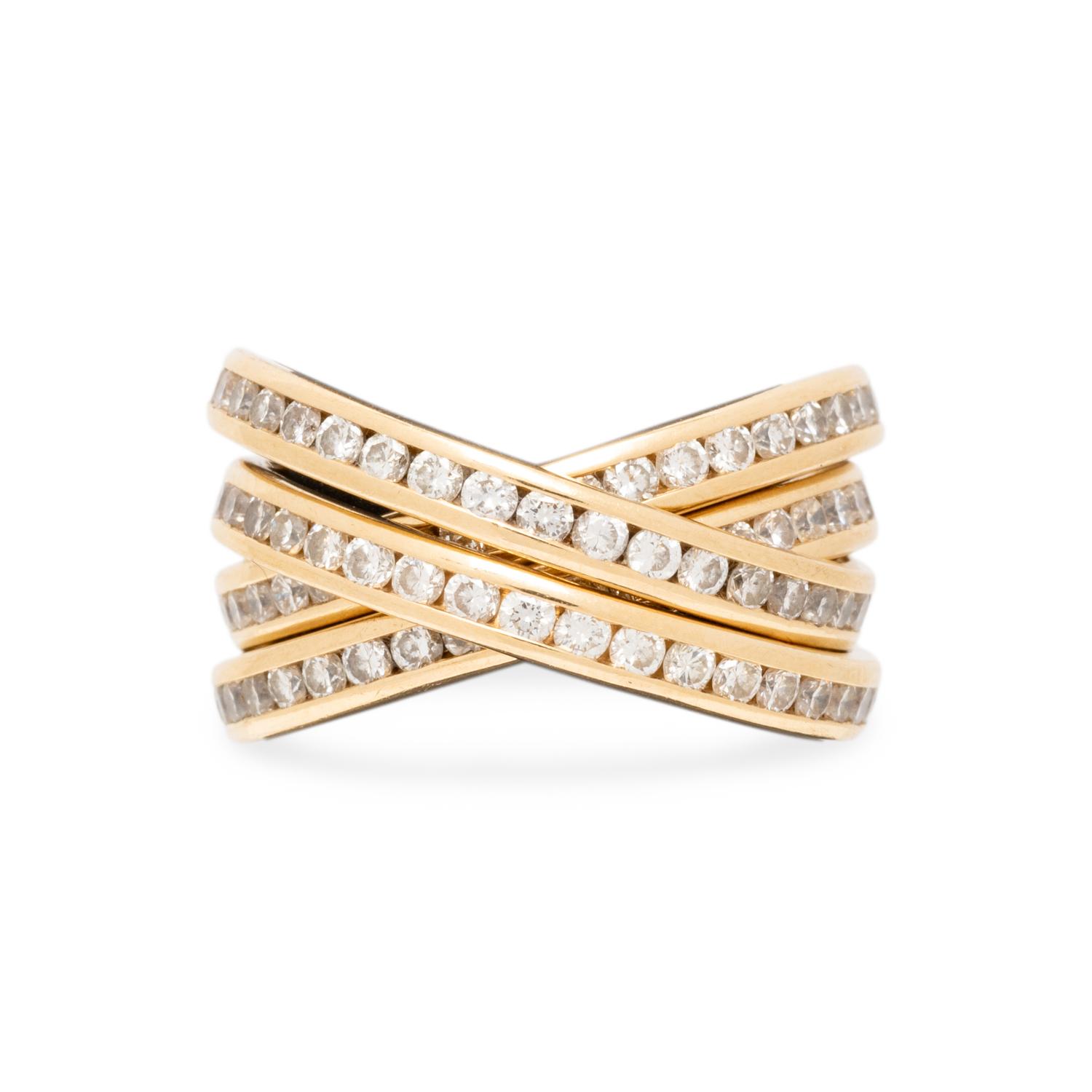 FRENCH, YELLOW GOLD AND DIAMOND ROLLING RING