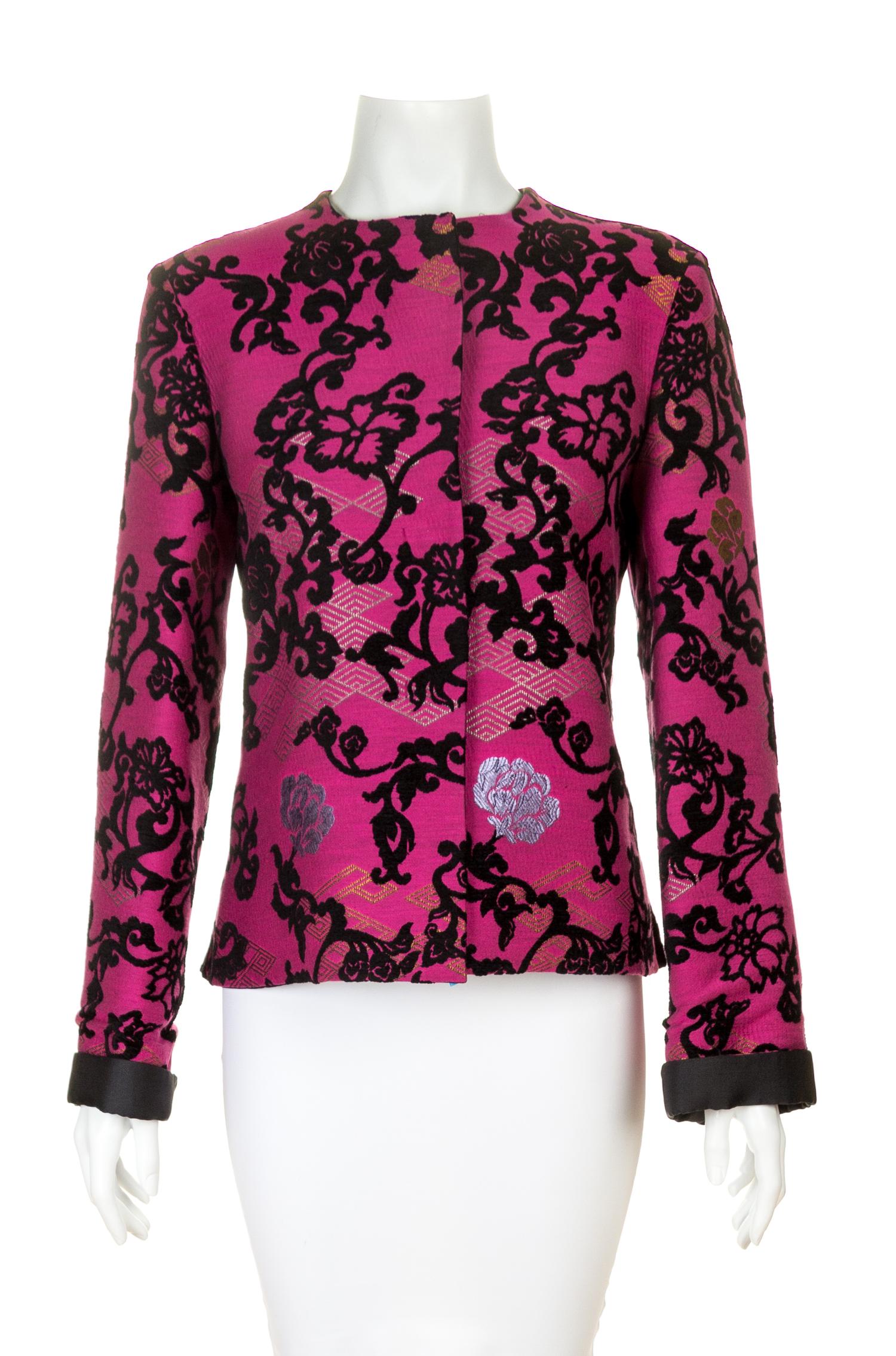 An Etro Hot Pink and Black Floral Embellished Jacket, Size 42.