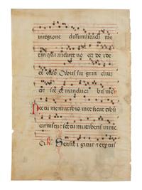 EMILIA ILLUMINATOR Leaf from an Antiphonary with a historiated initial ‘I’ depicting St. Augustine beneath a gothic canopy, in Latin, illuminated manuscript on parchment [Italy, Emilia-Romagna, c. 1300–1325]