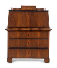 A Biedermeier Parcel Ebonized Birch Slant-Front Secretary
