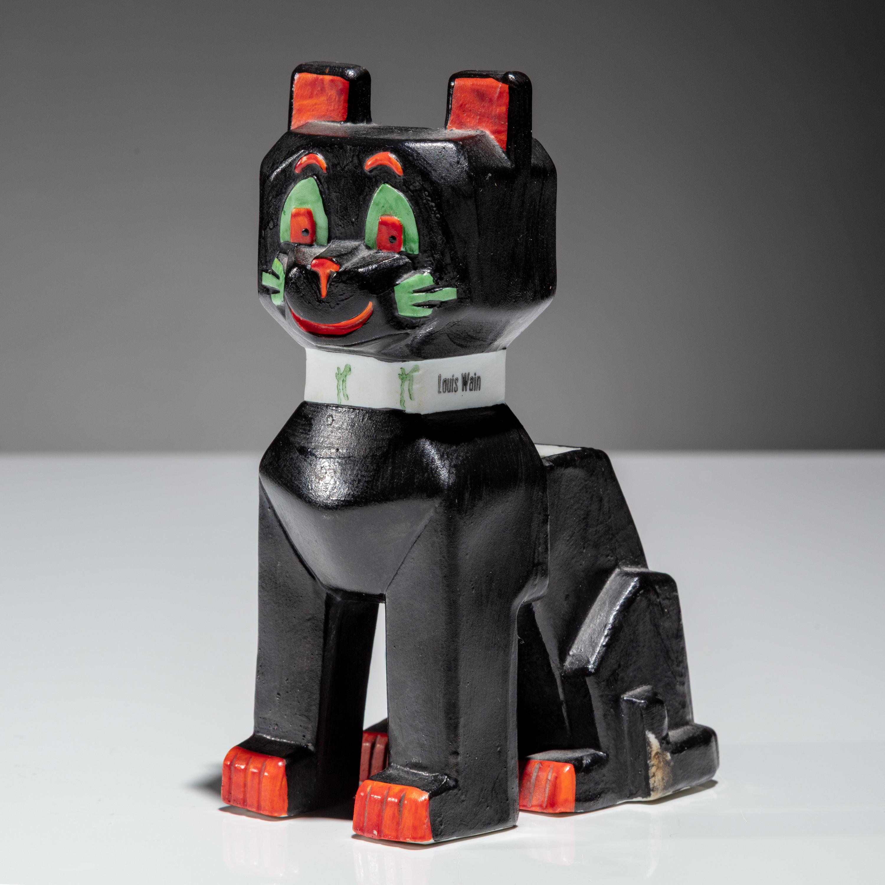 Louis Wain (English, 1860–1939) — Lucky Black Cat Spill Vase