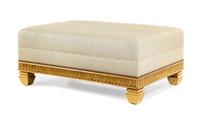 A Continental Style Leather Upholstered Giltwood Ottoman Height 18 1/4 x width 43 1/8 x depth 29 inches. — 20TH CENTURY