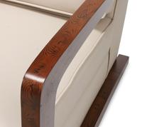 A Pair of Art Deco Style Grain-Painted and Leather Upholstered Armchairs and Ottomans
