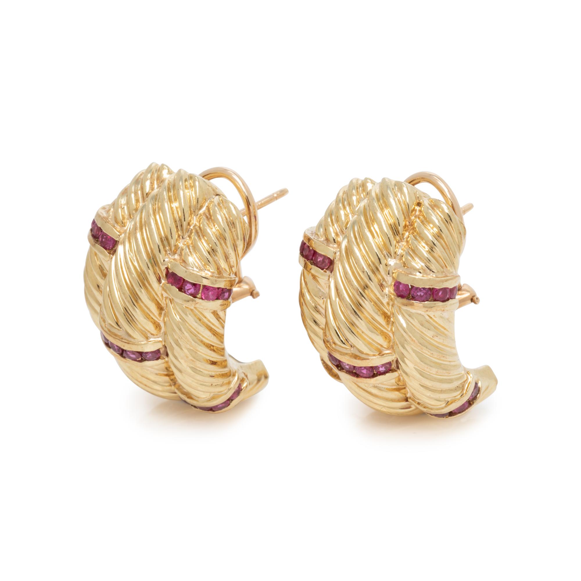 DAVID YURMAN, YELLOW GOLD AND RUBY EARCLIPS