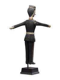 A Carved and Painted Wood Marching Band Cymbal Player Whirligig