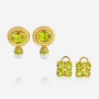 Two Pairs of 18K Yellow Gold and Gemstone Earrings