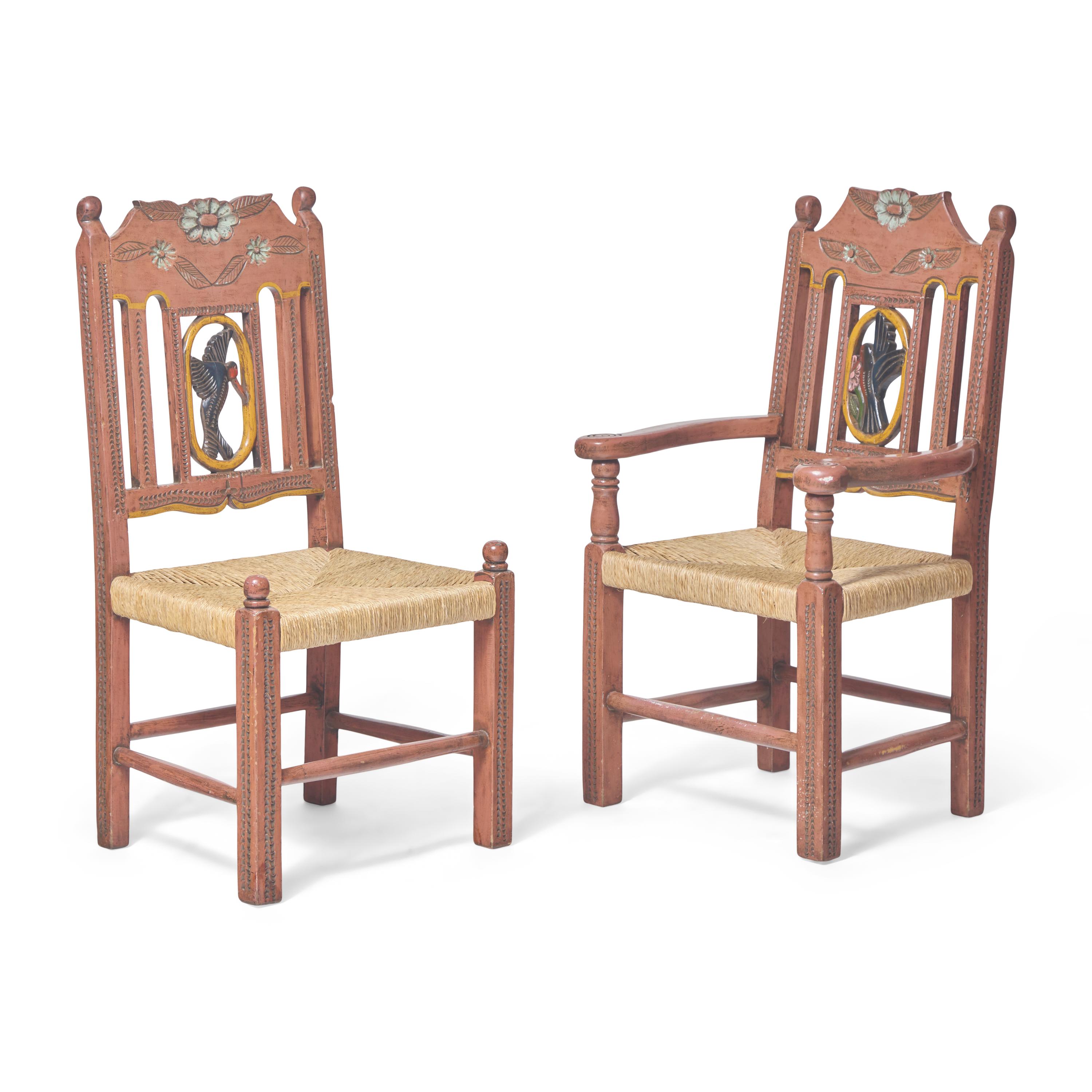 Style of MacKenzie Childs 20th Century — A set of seven armchairs, c. 1983
