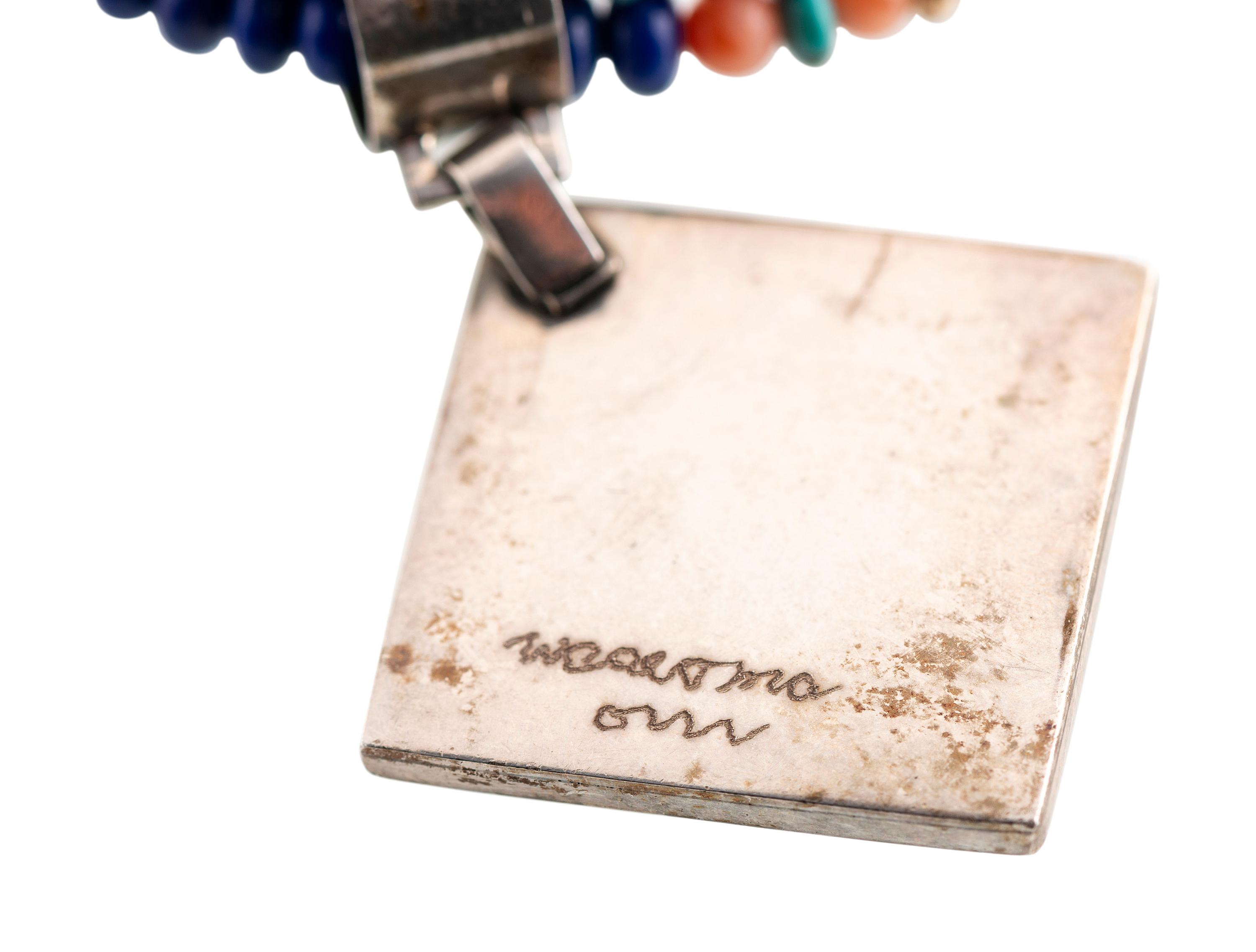 Double-Strand Necklace, with Silver and Lapis Pendant