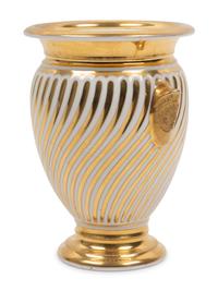 A Continental Parcel Gilt Porcelain Spiral Molded Vase