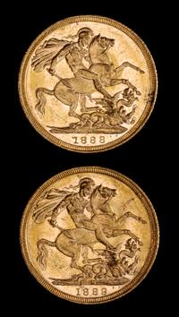 Two United Kingdom 1889-M Sovereign: Jubilee Head-Melbourne Mint Gold Coin