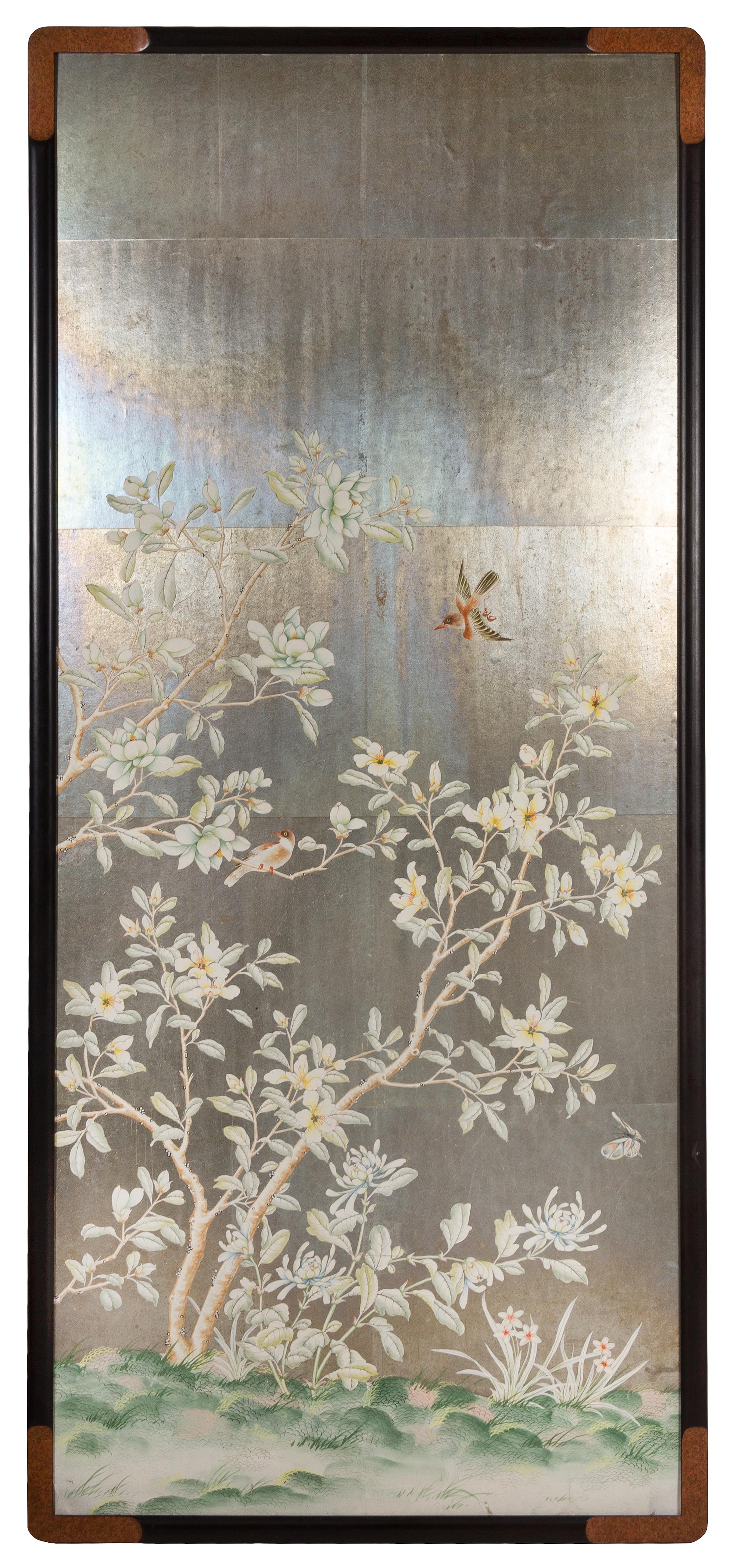 Three Gracie Hand-Painted Wallpaper Panels Largest height 83 3/4 x width 70 1/2 inches. — MID-20TH CENTURY