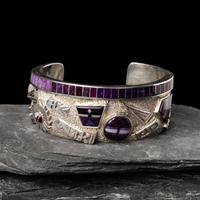 Andy Lee Kirk (Diné, 1947-2001) — Silver, Sugilite, and Opal Cuff Bracelet