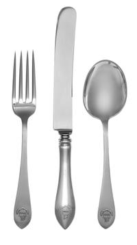 An American Silver Flatware Service, Dominick & Haff, New York, NY, retailed by Grogan & Co., Pittsburgh, the terminal of each handle w