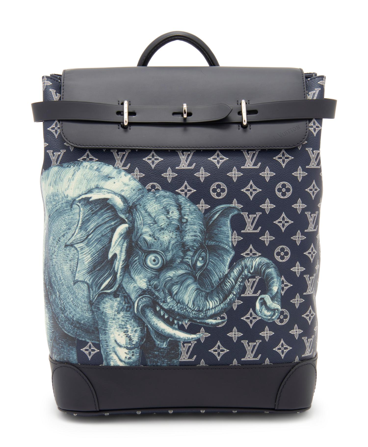 Louis Vuitton Limited Edition Chapman Steamer Backpack in Monogram Savane Canvas with Elephant Print, Chapman Brothers, Spring Summer 2017