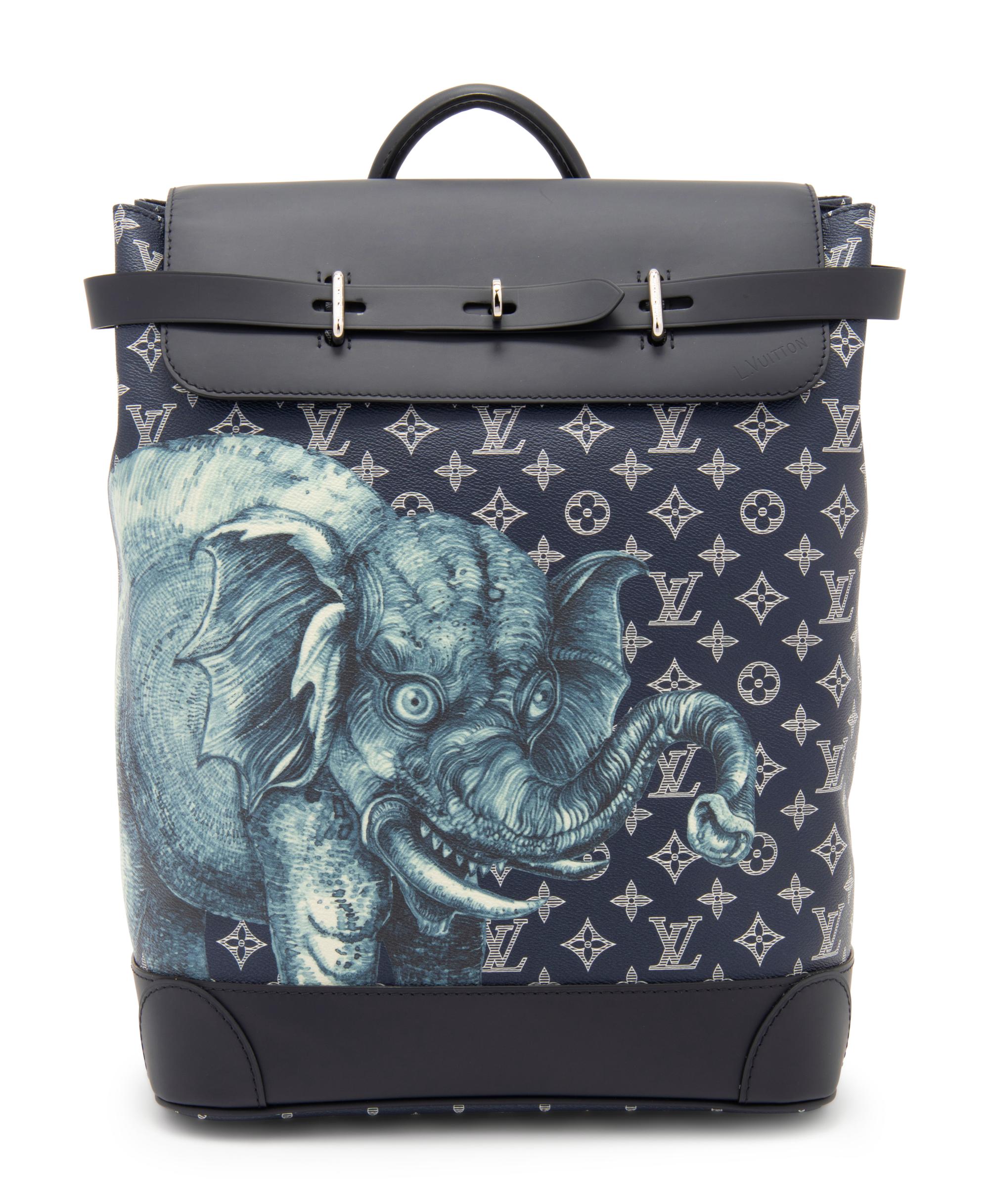 Louis Vuitton Limited Edition Chapman Steamer Backpack in Monogram Savane Canvas with Elephant Print, Chapman Brothers, Spring Summer 2017