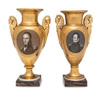 Two War of 1812 Gilt and Hand Painted Porcelain Portrait Vases