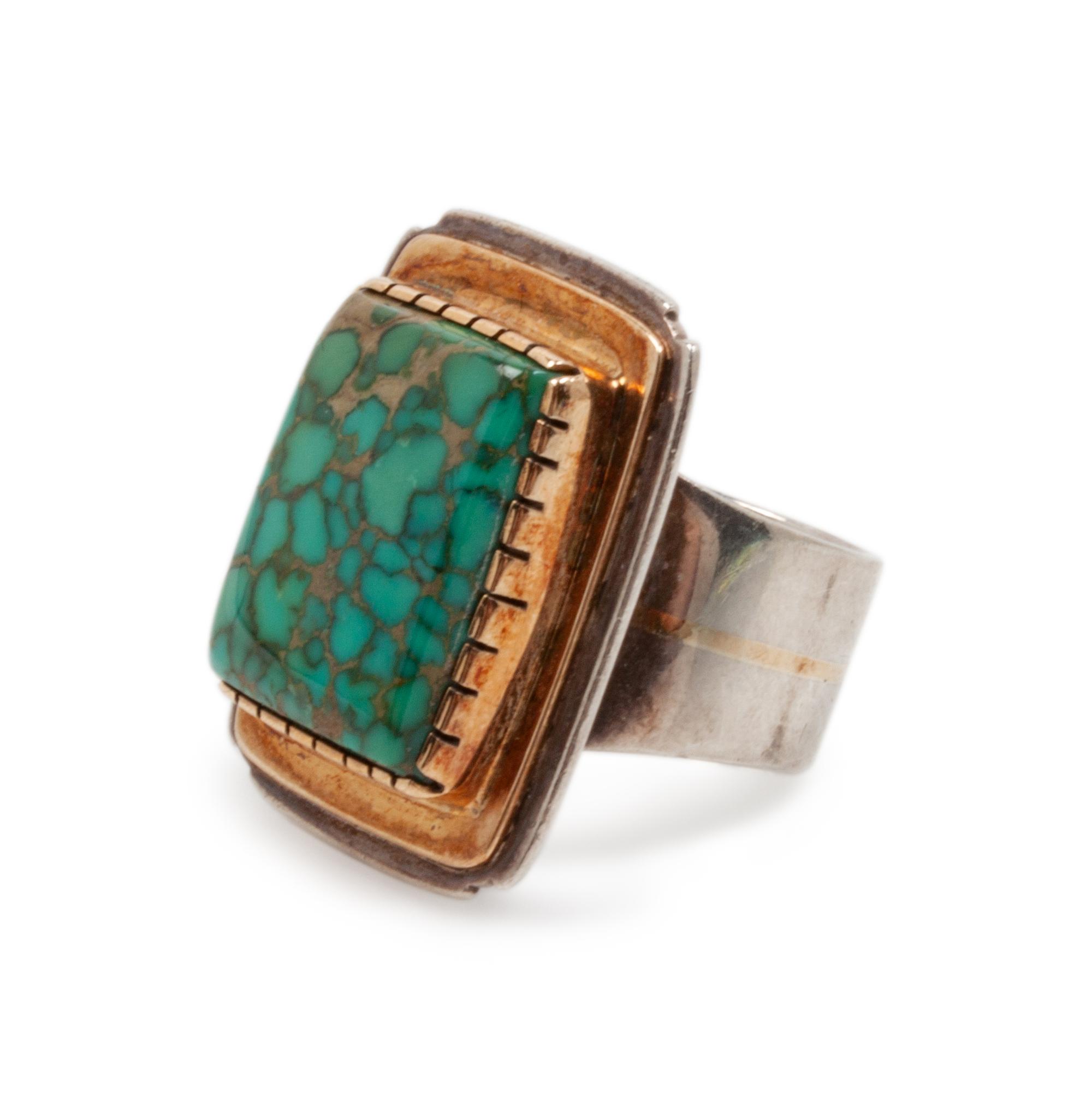 Silver and Turquoise Ring, with Gold Accents